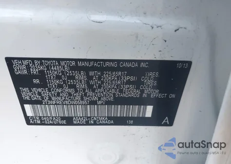 2013 Toyota Rav4 Xle from USA, damaged, VIN 2T3WFREV8DW058957